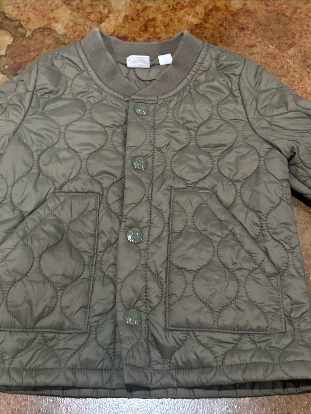 GAP Kids Quilted Olive Green Jacket - Lightweight Button-Front